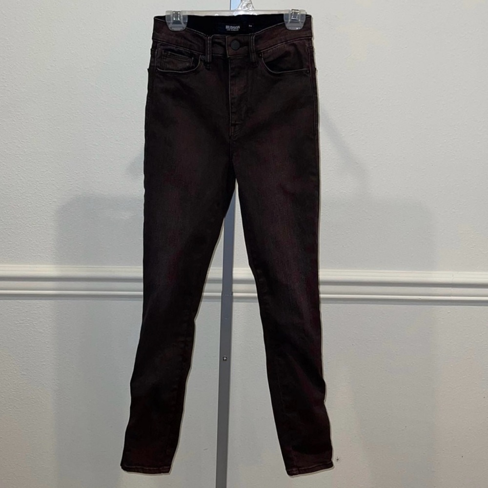 Hudson Barbara High Rise Burgundy Skinny Ankle Zip Jeans, Size 24